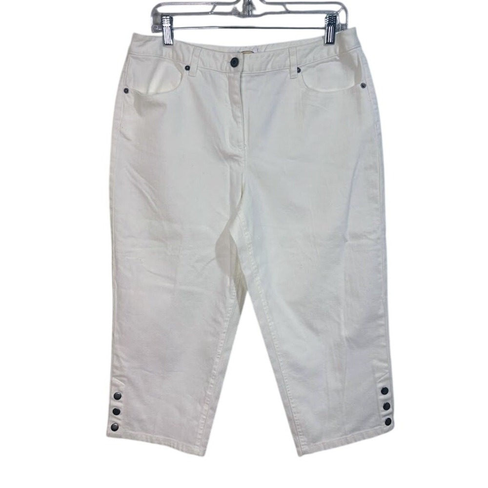 Talbots Capri Pants Womens 12P White Good Snap Hem Stretch Denim Cropped Jeans